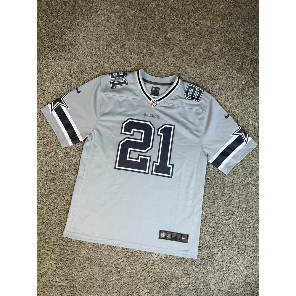Dallas Cowboys Jersey Boys L Gray Nike Elliott 21 NFL Football On Field